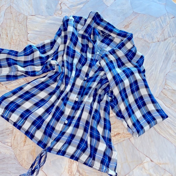 Express Women's Plaid Waist Tie Soft Blouse Shirt - Picture 3 of 10